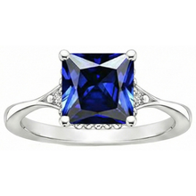 3 Stone Natural Earth Mined Diamond And Princess Cut Sri Lankan Sapphire Ring 3.75 Carats