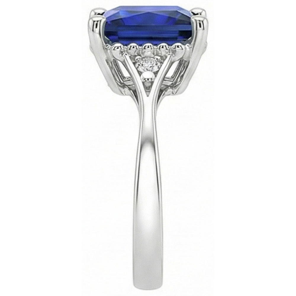 3 Stone Natural Earth Mined Diamond And Princess Cut Sri Lankan Sapphire Ring 3.75 Carats