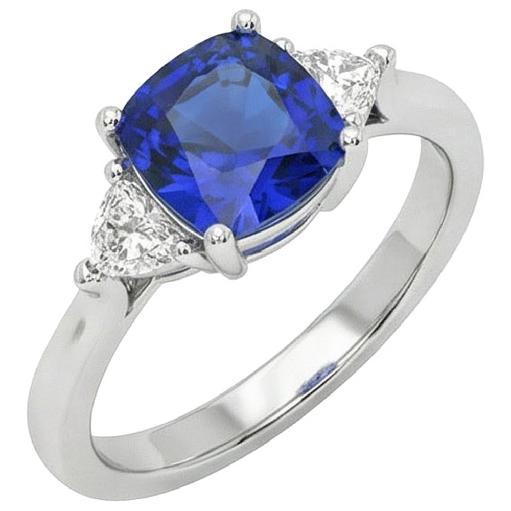 3 Stone Natural Earth Mined Diamond Engagement Ring With One Blue Sapphire 2.75 Carats New