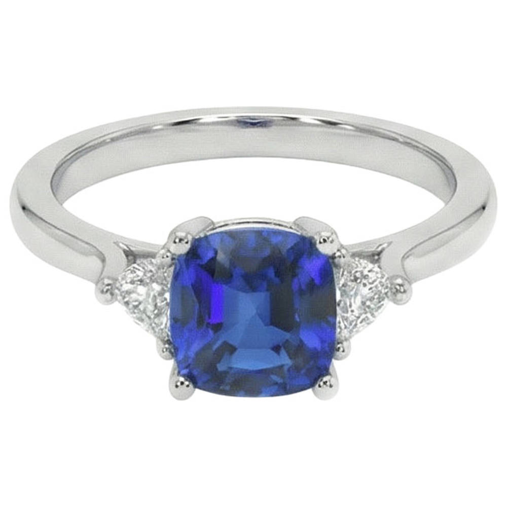 3 Stone Natural Earth Mined Diamond Engagement Ring With One Blue Sapphire 2.75 Carats New