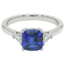3 Stone Natural Earth Mined Diamond Engagement Ring With One Blue Sapphire 2.75 Carats New