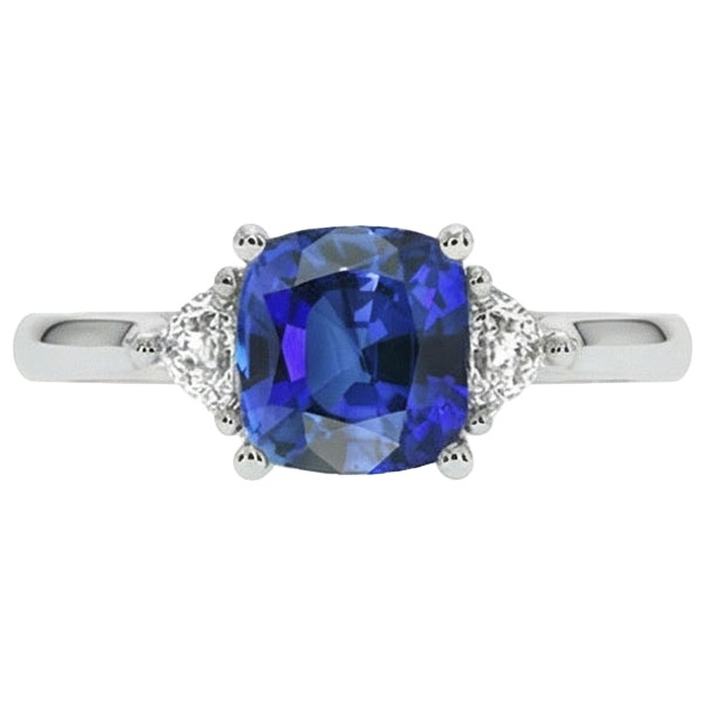 3 Stone Natural Earth Mined Diamond Engagement Ring With One Blue Sapphire 2.75 Carats New