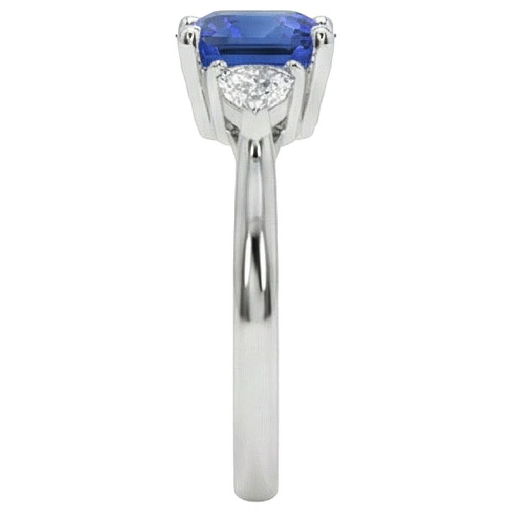 3 Stone Natural Earth Mined Diamond Engagement Ring With One Blue Sapphire 2.75 Carats New