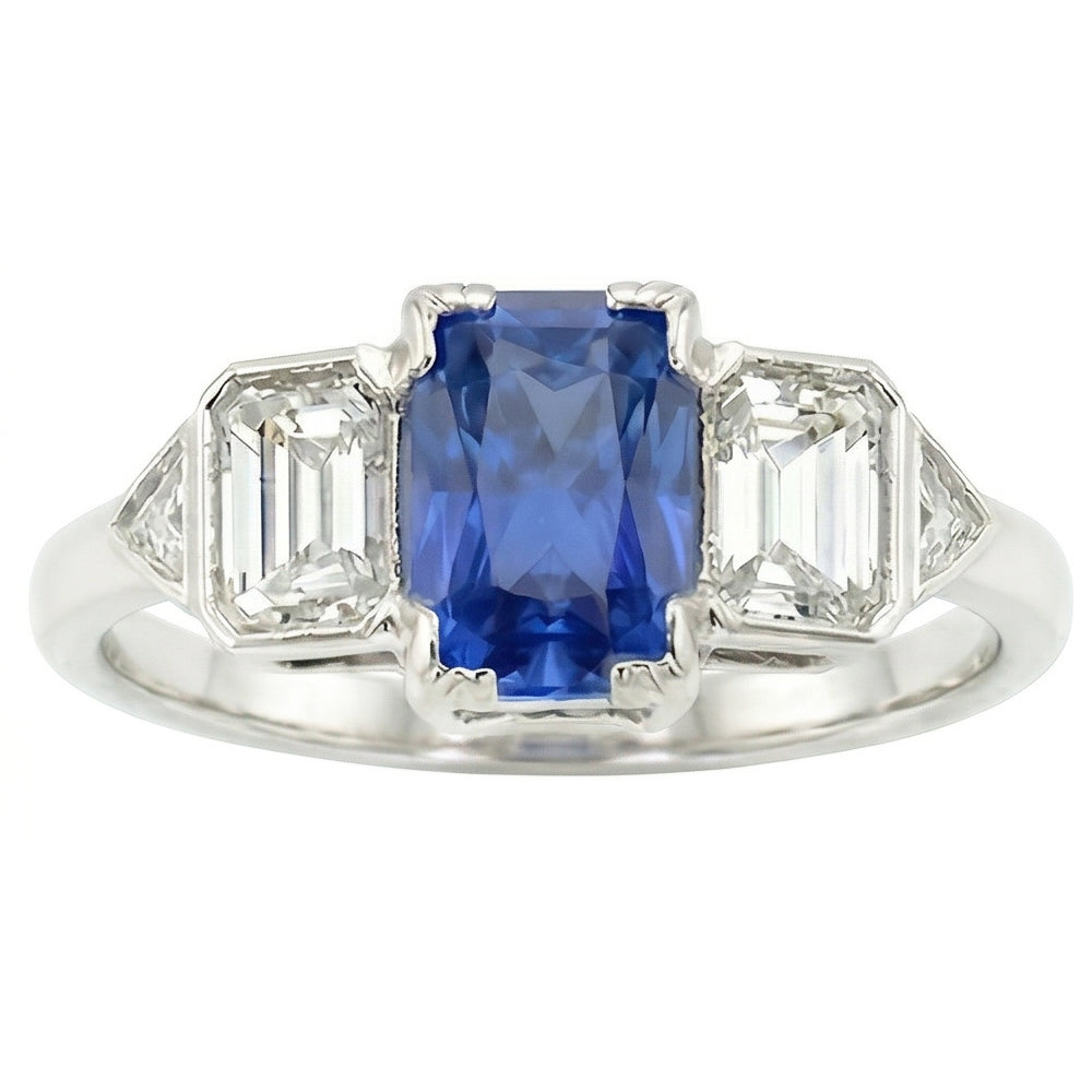 3 Stone Natural Earth Mined Diamond Jewellery Bezel Set Emeralds Gold Sapphire Ring 3 Carats
