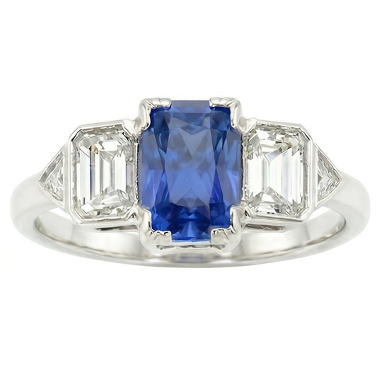 3 Stone Natural Earth Mined Diamond Jewellery Bezel Set Emeralds Gold Sapphire Ring 3 Carats