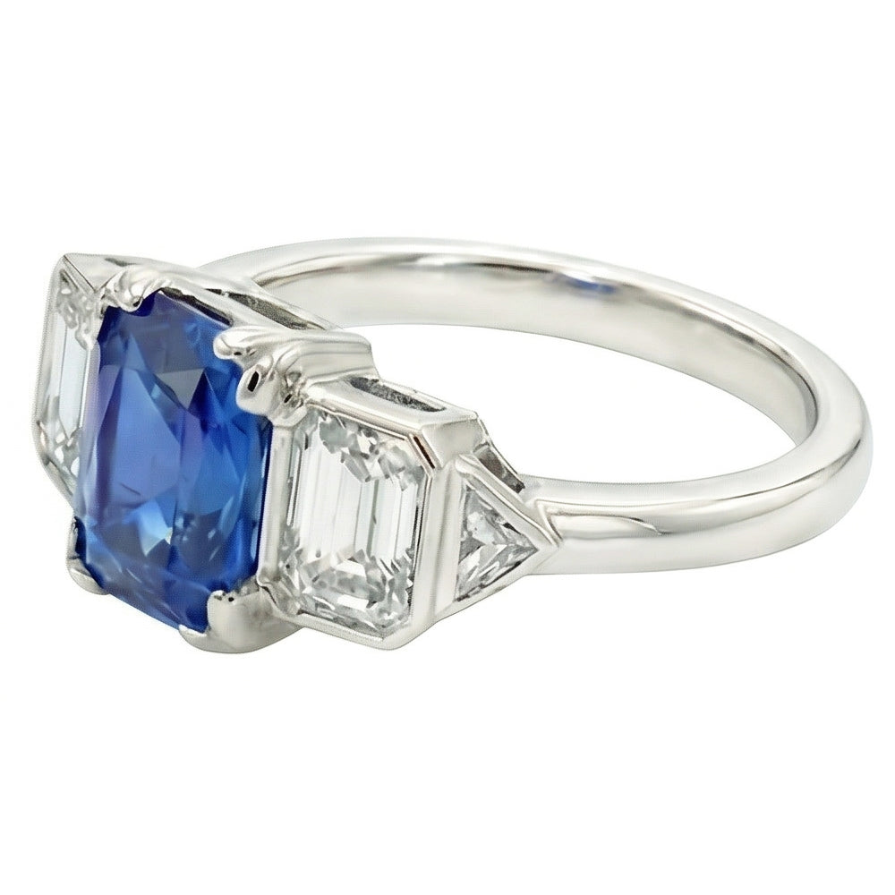 3 Stone Natural Earth Mined Diamond Jewellery Bezel Set Emeralds Gold Sapphire Ring 3 Carats