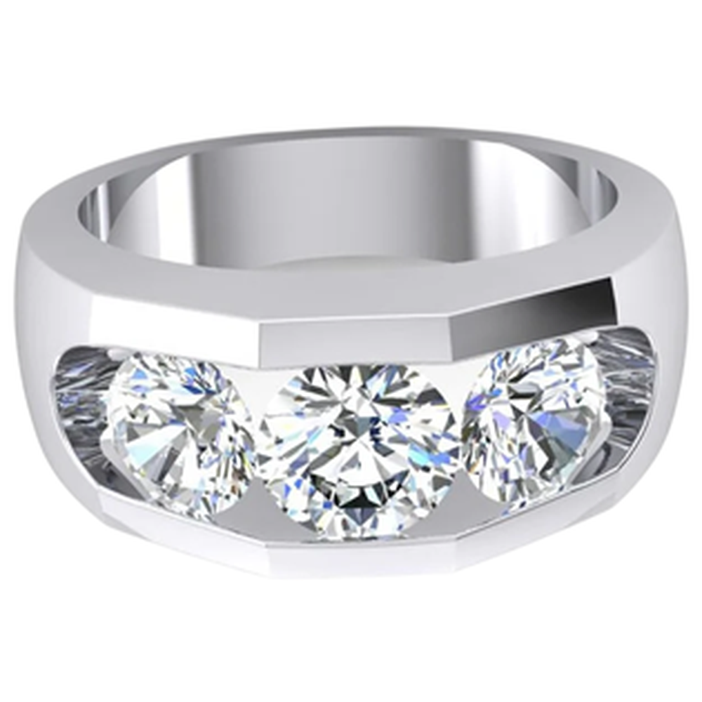 3 Stone Natural Earth Mined Diamond Men's Ring Gold 2.50 Carats