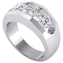 3 Stone Natural Earth Mined Diamond Men's Ring Gold 2.50 Carats