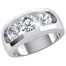 3 Stone Natural Earth Mined Diamond Men's Ring Gold 2.50 Carats