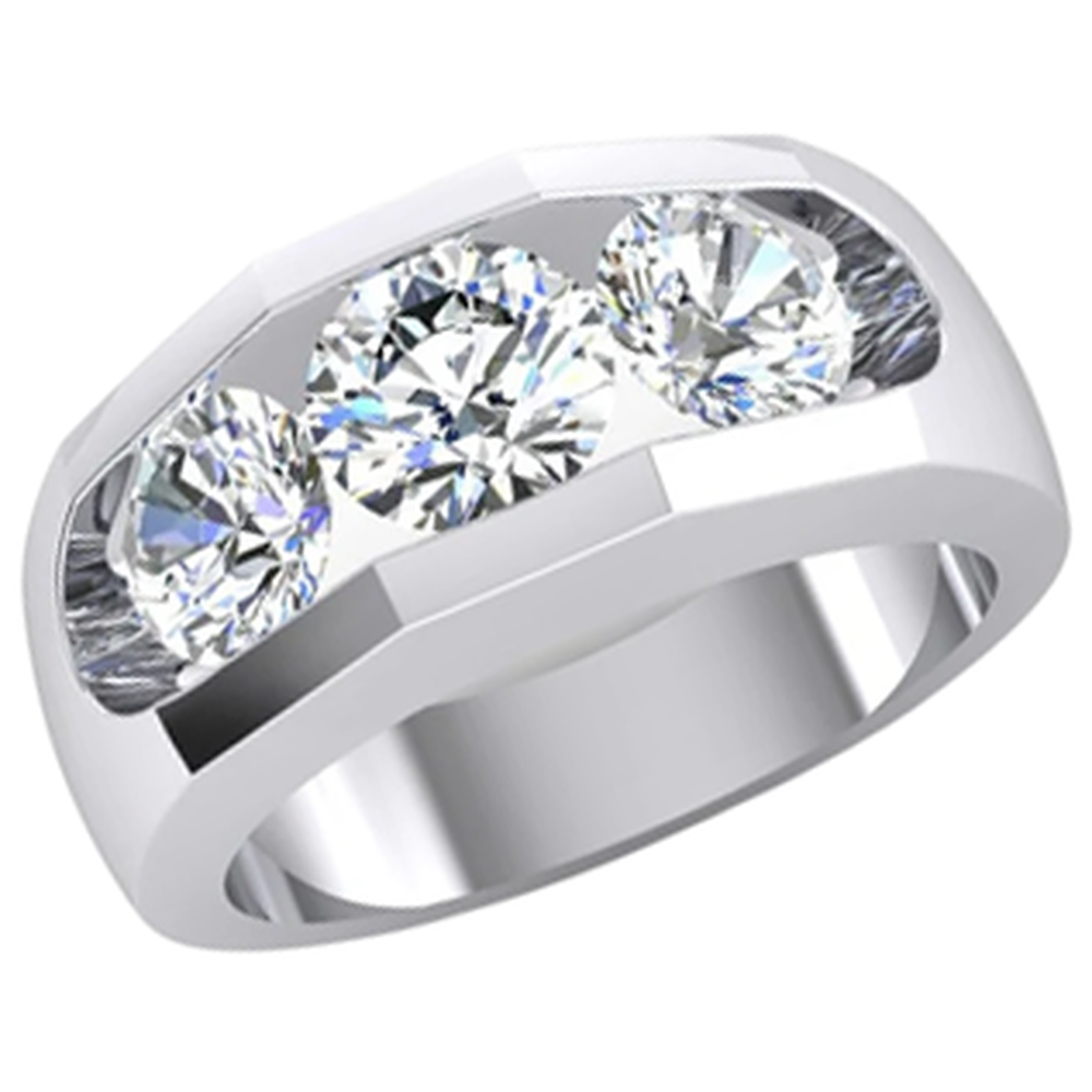 3 Stone Natural Earth Mined Diamond Men's Ring Gold 2.50 Carats