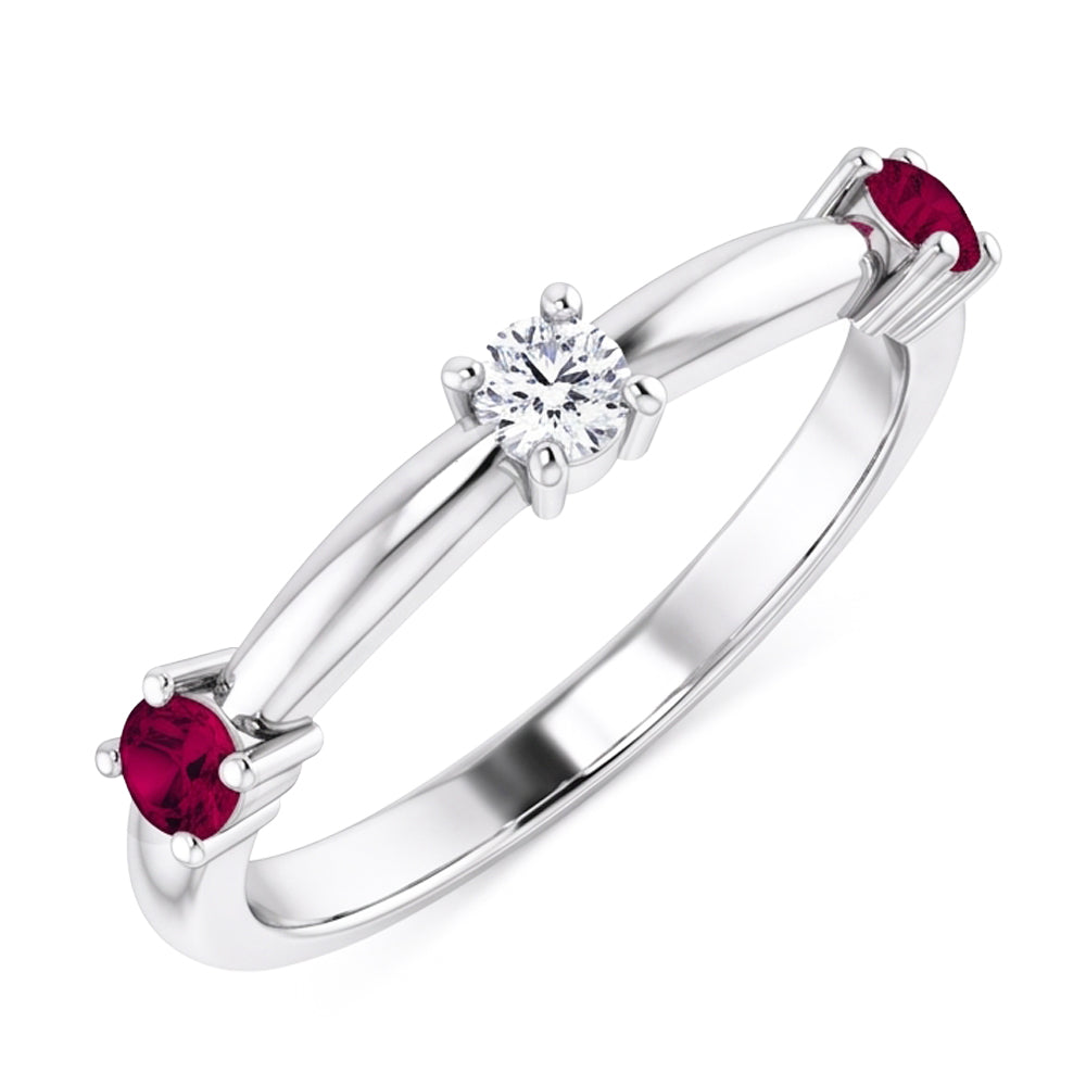 3 Stone Natural Earth Mined Diamond Ring 0.90 Carats Burma Ruby Women Jewellery