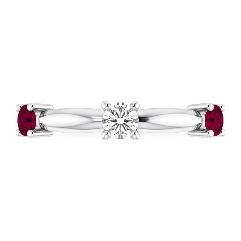 3 Stone Natural Earth Mined Diamond Ring 0.90 Carats Burma Ruby Women Jewellery