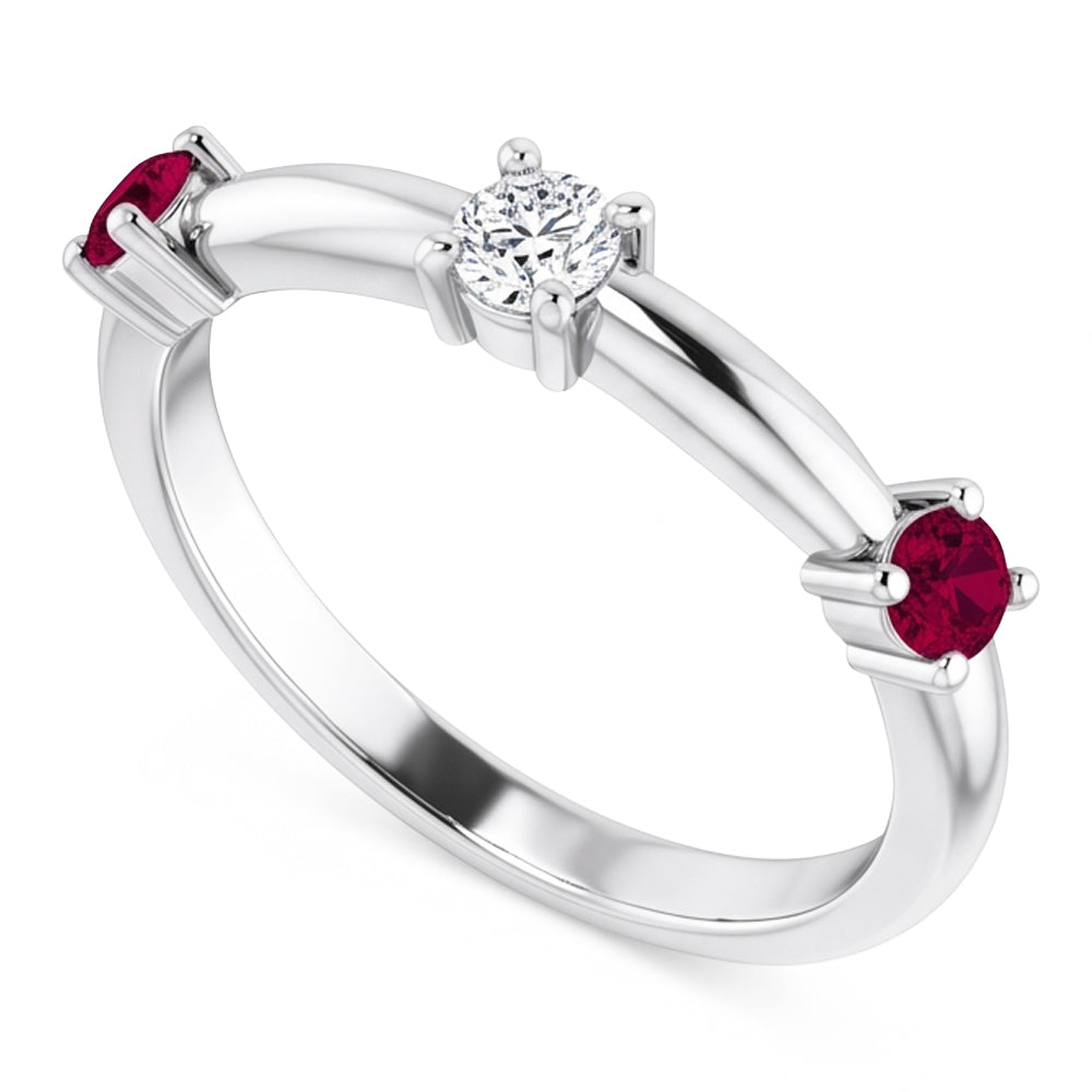 3 Stone Natural Earth Mined Diamond Ring 0.90 Carats Burma Ruby Women Jewellery
