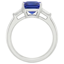 3 Stone Natural Earth Mined Diamond Ring Princess Blue Sapphire & Baguettes 5.50 Carats