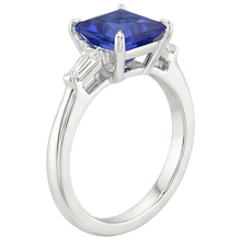 3 Stone Natural Earth Mined Diamond Ring Princess Blue Sapphire & Baguettes 5.50 Carats