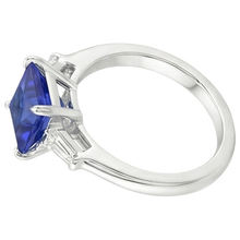 3 Stone Natural Earth Mined Diamond Ring Princess Blue Sapphire & Baguettes 5.50 Carats