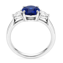 3 Stone Natural Earth Mined Diamond Ring With Oval Deep Blue Sapphire 8.25 Carats Gold 14K