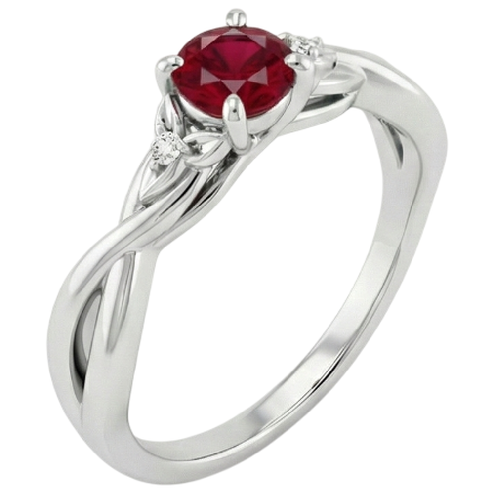 3 Stone Natural Earth Mined Diamond Ruby Ring 0.54 Carats Twist Claw Prong Set Jewellery
