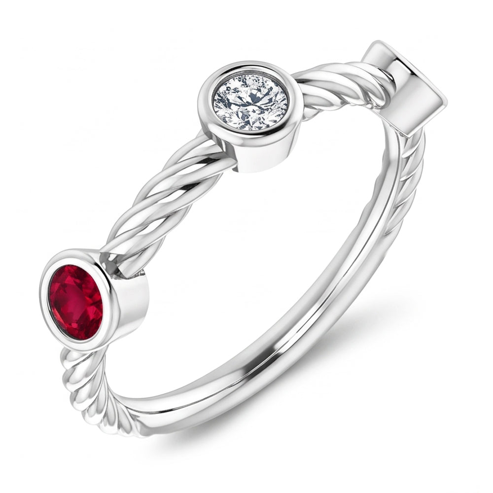 3 Stone Natural Earth Mined Diamond Ruby Ring 0.90 Carats Rope Twisted Jewellery New
