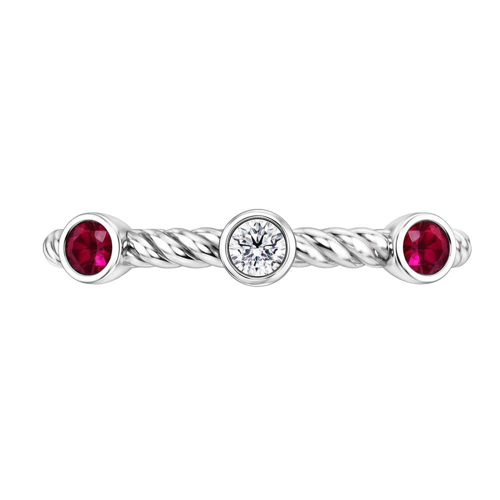3 Stone Natural Earth Mined Diamond Ruby Ring 0.90 Carats Rope Twisted Jewellery New