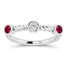 3 Stone Natural Earth Mined Diamond Ruby Ring 0.90 Carats Rope Twisted Jewellery New