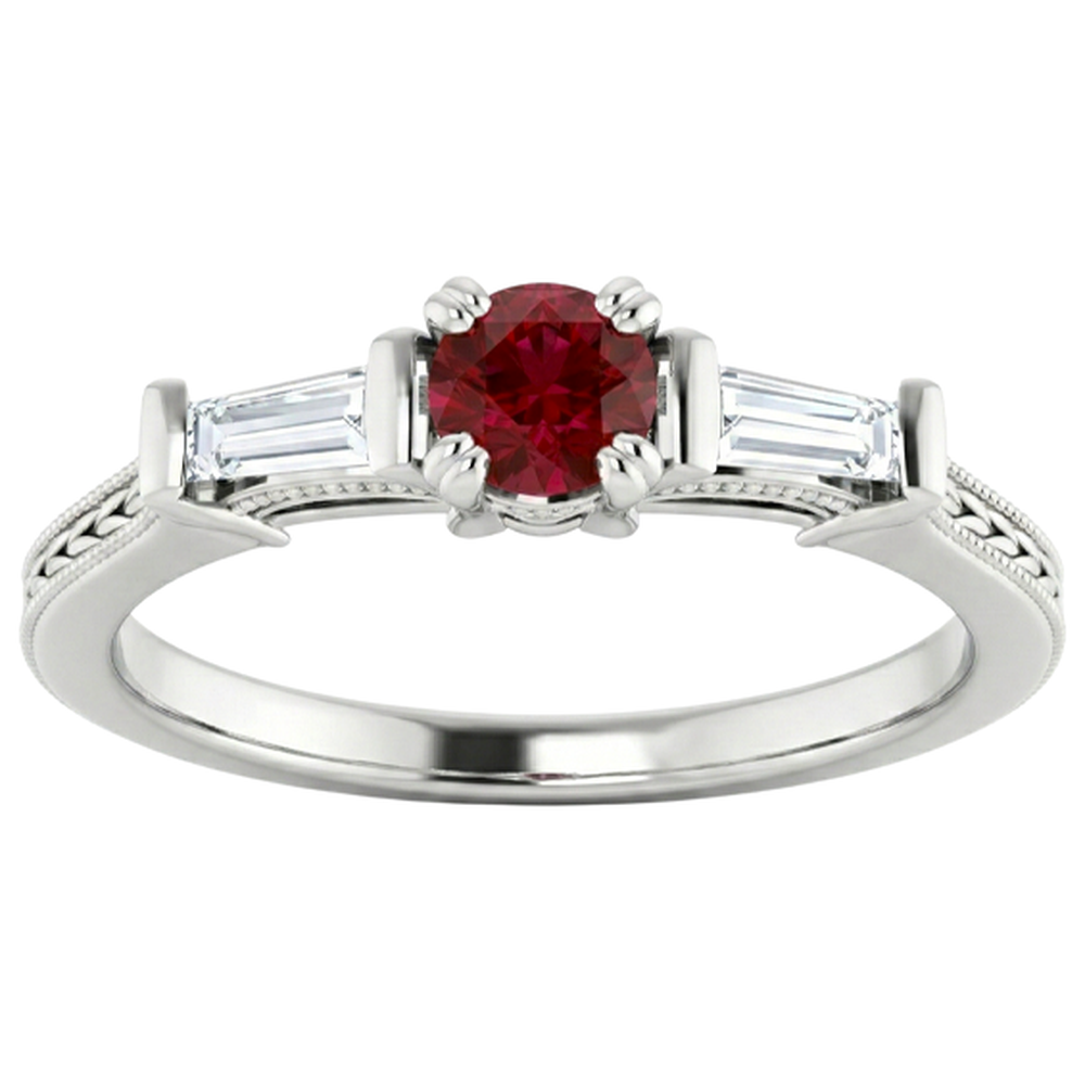 3 Stone Natural Earth Mined Diamond Ruby Ring Vintage Style 2 Carats Milgrain Jewellery