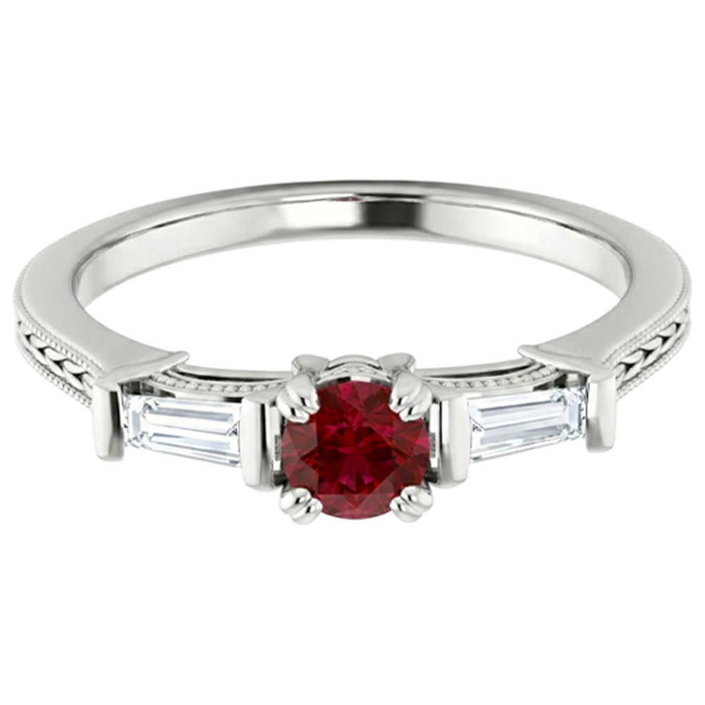 3 Stone Natural Earth Mined Diamond Ruby Ring Vintage Style 2 Carats Milgrain Jewellery