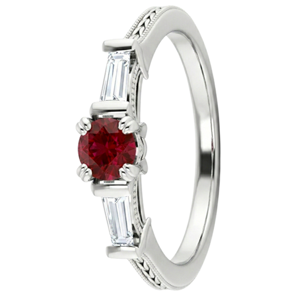 3 Stone Natural Earth Mined Diamond Ruby Ring Vintage Style 2 Carats Milgrain Jewellery