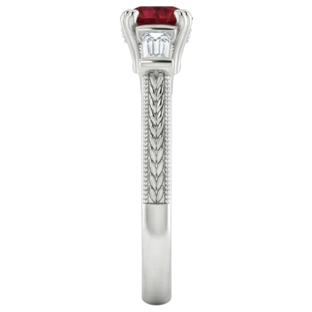 3 Stone Natural Earth Mined Diamond Ruby Ring Vintage Style 2 Carats Milgrain Jewellery