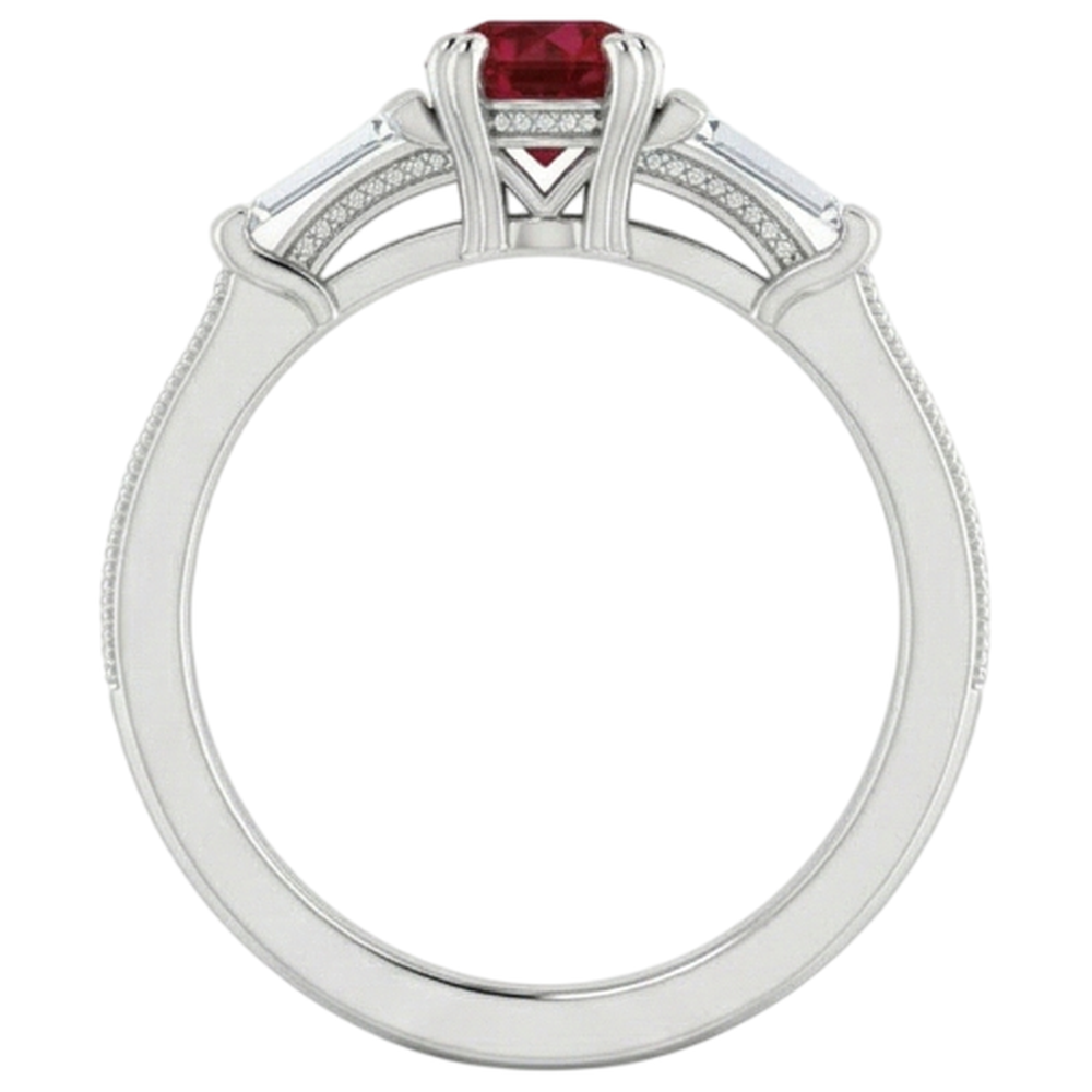 3 Stone Natural Earth Mined Diamond Ruby Ring Vintage Style 2 Carats Milgrain Jewellery