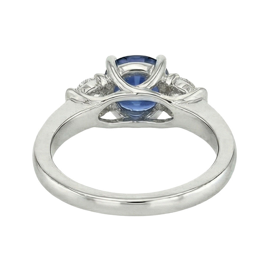 3 Stone Natural Earth Mined Diamond & Blue Sapphire Ring 2.25 Carats Gold U Prong Setting