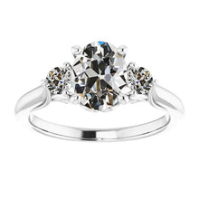 3 Stone Natural Round & Oval Old Miner Diamond Ring 4 Carats 14K Gold