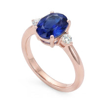 3 Stone Oval Cut Sapphire Ring With Small Round Natural Earth Mined Diamonds 2.25 Carats