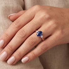 3 Stone Oval Cut Sapphire Ring With Small Round Natural Earth Mined Diamonds 2.25 Carats