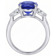 3 Stone Oval Ring Prong Blue Sapphire & Pear Natural Earth Mined Diamonds 4.50 Carats