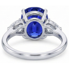 3 Stone Oval Ring Prong Blue Sapphire & Pear Natural Earth Mined Diamonds 4.50 Carats