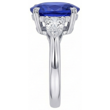 3 Stone Oval Ring Prong Blue Sapphire & Pear Natural Earth Mined Diamonds 4.50 Carats