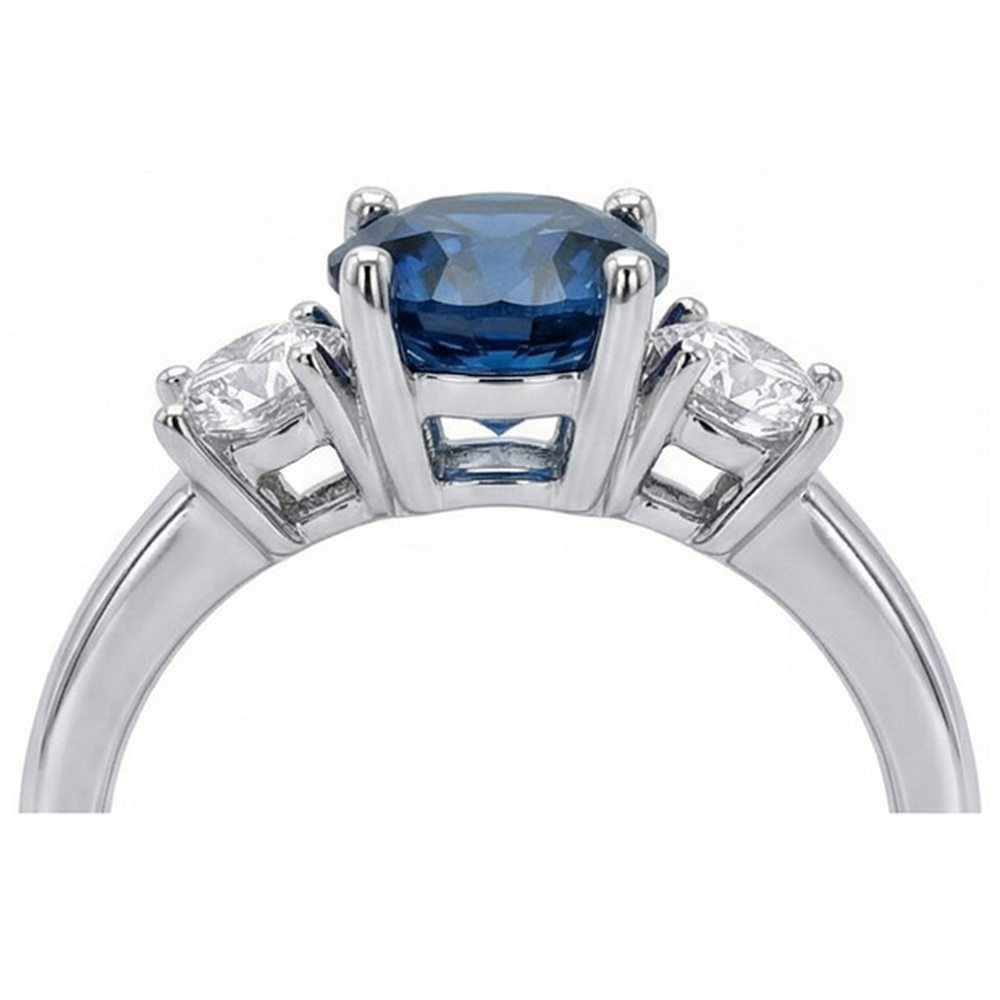 natural round sapphire 4ct ring on white background