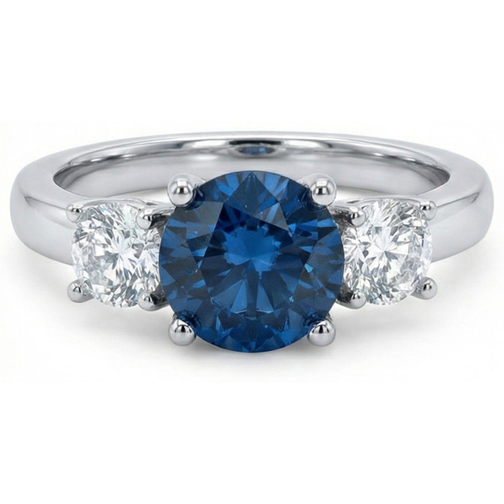 natural round sapphire 4ct ring side angle