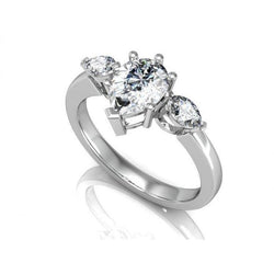3 Stone Pear Cut 1.80 Ct Real Diamonds Anniversary Ring White Gold 14K
