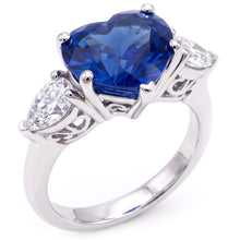 3 Stone Pear Natural Earth Mined Diamond & Heart Blue Sapphire Ring 3 Carats Gold Jewellery