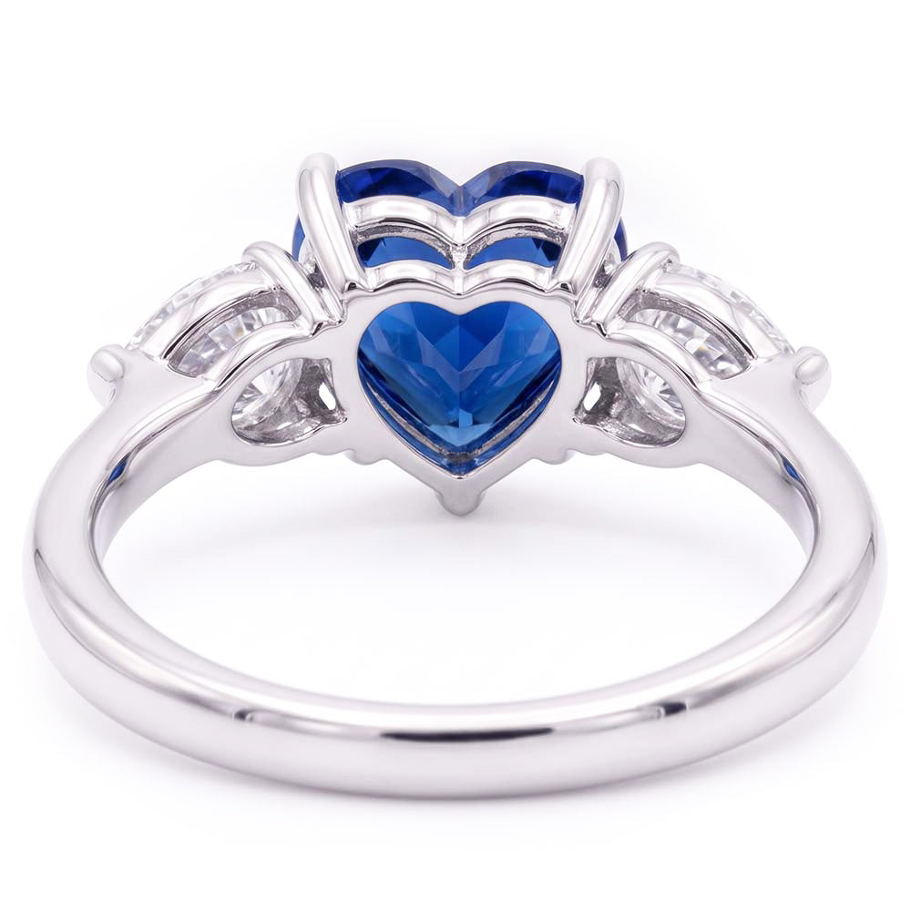 3 Stone Pear Natural Earth Mined Diamond & Heart Blue Sapphire Ring 3 Carats Gold Jewellery