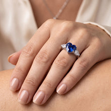 3 Stone Pear Natural Earth Mined Diamond & Heart Blue Sapphire Ring 3 Carats Gold Jewellery
