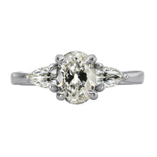 3 Stone Pear & Oval Old Cut Real Diamond Anniversary Ring 6 Carats