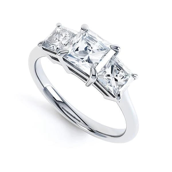 3 Stone Princess Cut 3 Ct Real Diamonds Anniversary Ring White Gold 14K