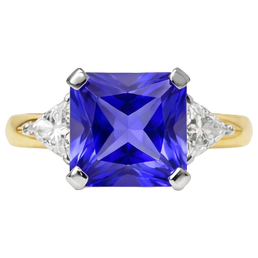 3-Stone Princess Cut Tanzanite Natural Earth Mined DIAMOND ( NOT LAB GROWN ) 3.50 Carats Two Tone Ring