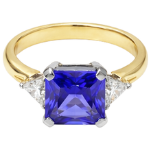 3-Stone Princess Cut Tanzanite Natural Earth Mined DIAMOND ( NOT LAB GROWN ) 3.50 Carats Two Tone Ring
