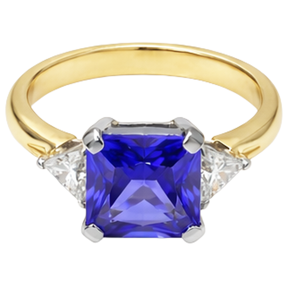 3-Stone Princess Cut Tanzanite Natural Earth Mined DIAMOND ( NOT LAB GROWN ) 3.50 Carats Two Tone Ring