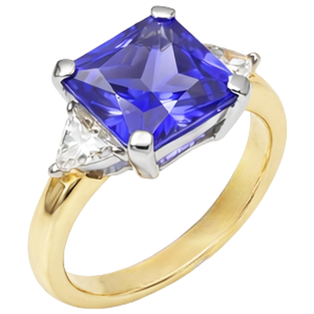 3-Stone Princess Cut Tanzanite Natural Earth Mined DIAMOND ( NOT LAB GROWN ) 3.50 Carats Two Tone Ring