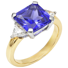 3-Stone Princess Cut Tanzanite Natural Earth Mined DIAMOND ( NOT LAB GROWN ) 3.50 Carats Two Tone Ring